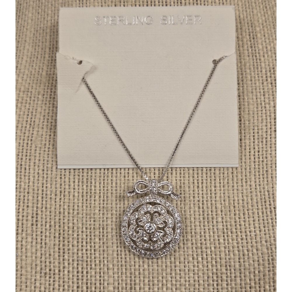 Vinatge Sterling Silver CZ Christmas Pendant & Sterling Box Chain 18" NWT - ATI